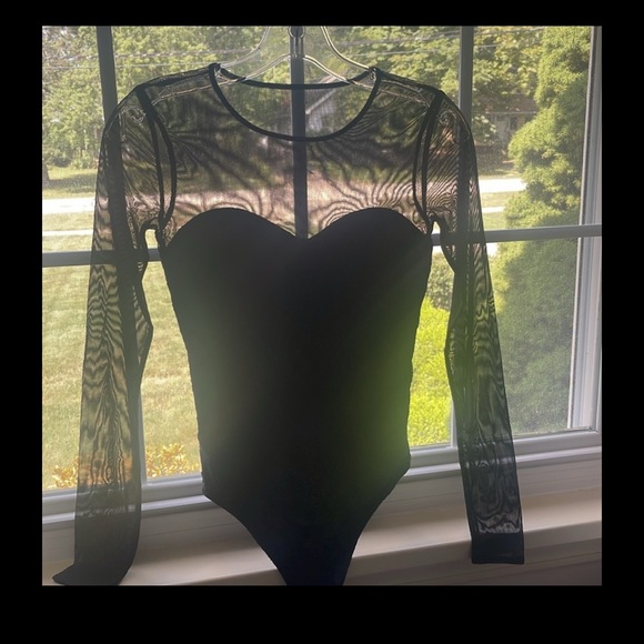 Abercrombie & Fitch Navy Sweetheart Lacy Bodysuit with Sheer Detailing Size XS - Picture 3 of 12